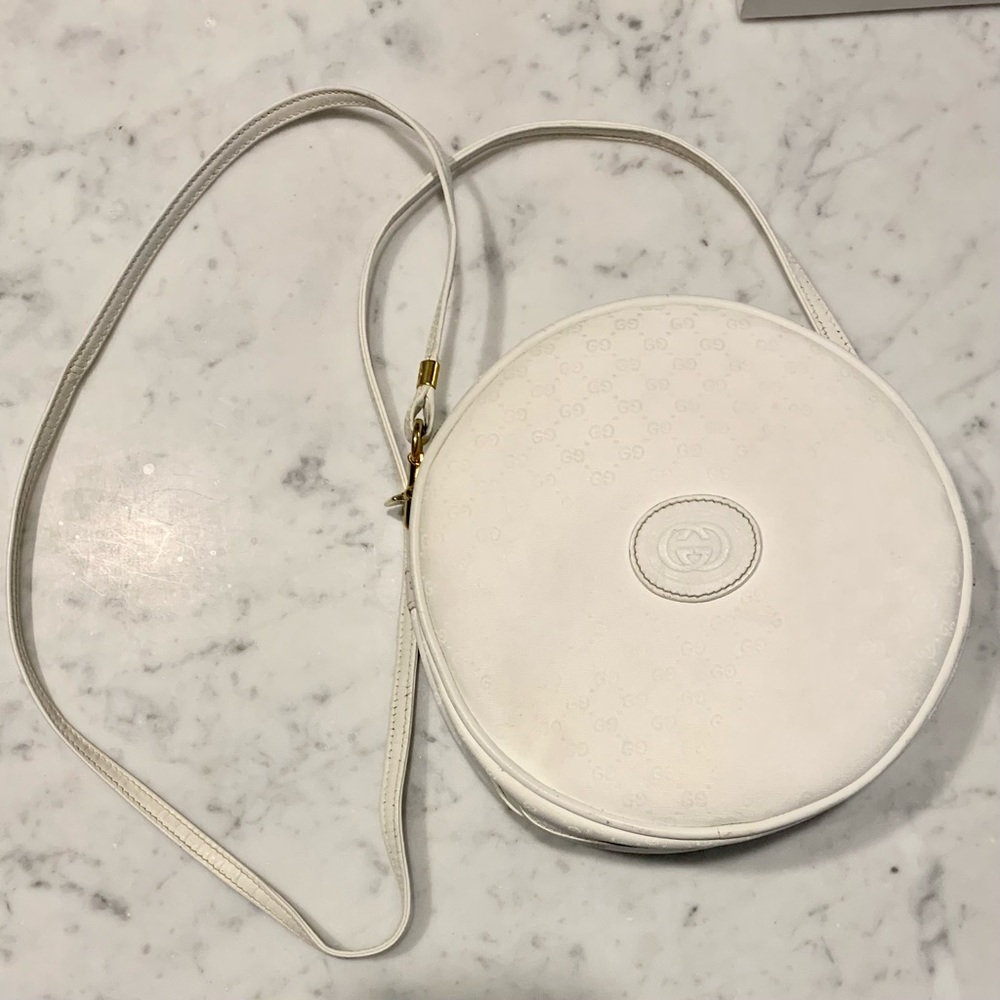 Vintage White Gucci crossbody canteen purse